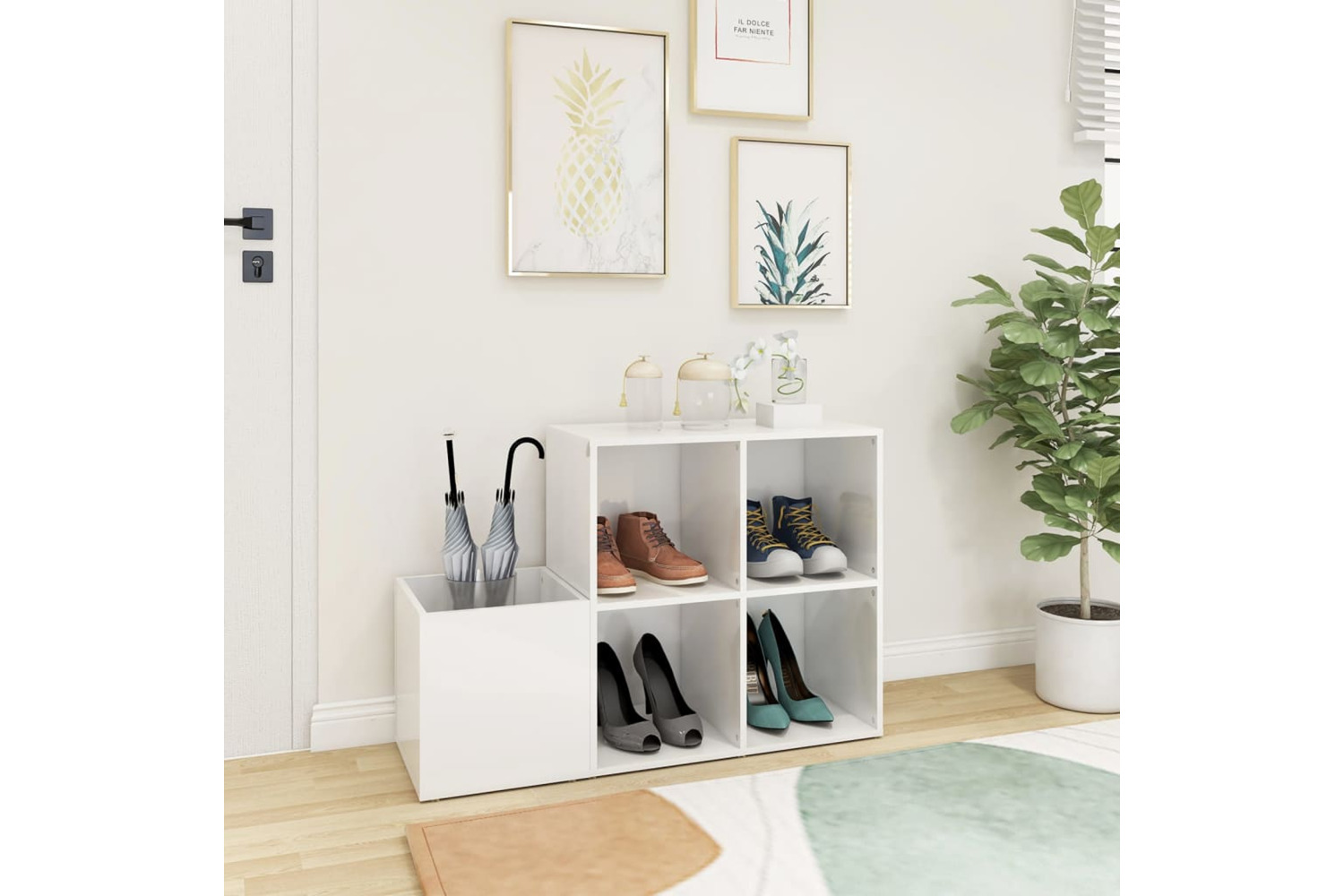 vidaXL 808257 Hall Shoe Cabinet High Gloss White 105x35.5x70cm Engineered Wood