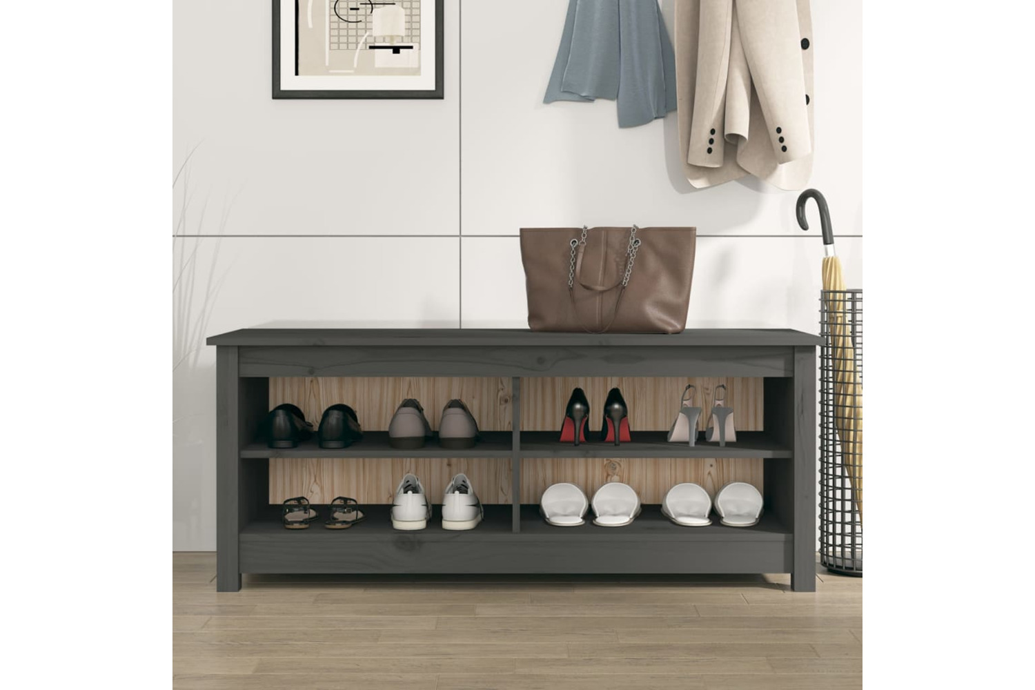 vidaXL 813776 Shoe Bench Grey 110x38x45.5cm Solid Wood Pine