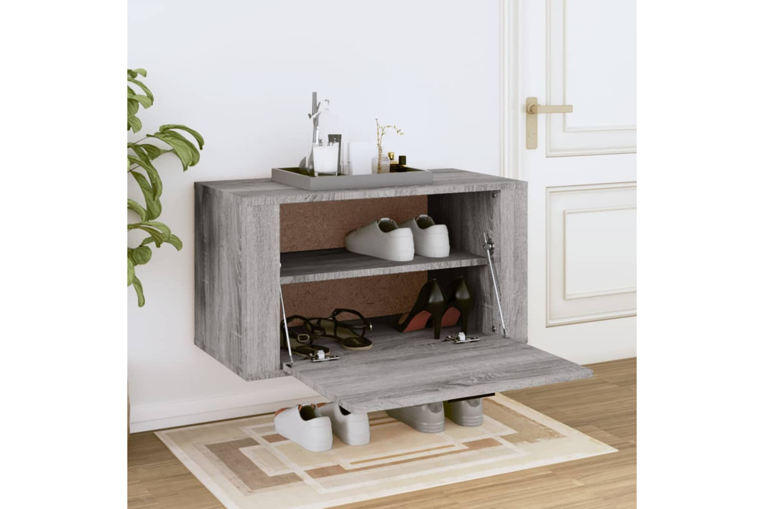 vidaXL 821018 Wall-mounted Shoe Cabinet Grey Sonoma 70x35x38cm Solid Wood Pine