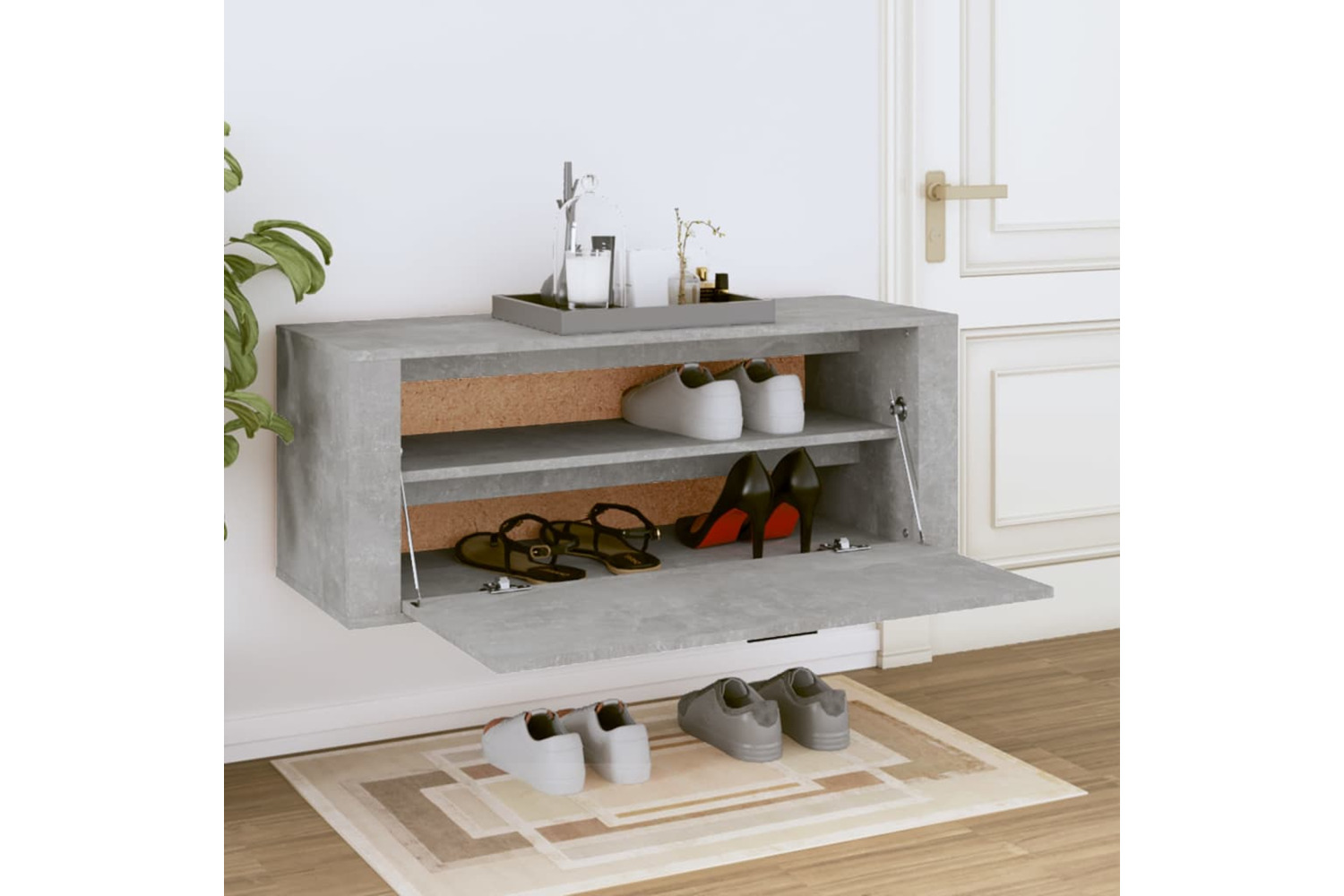 vidaXL 821024 Wall Shoe Cabinet Concrete Grey 100x35x38cm Engineered Wood