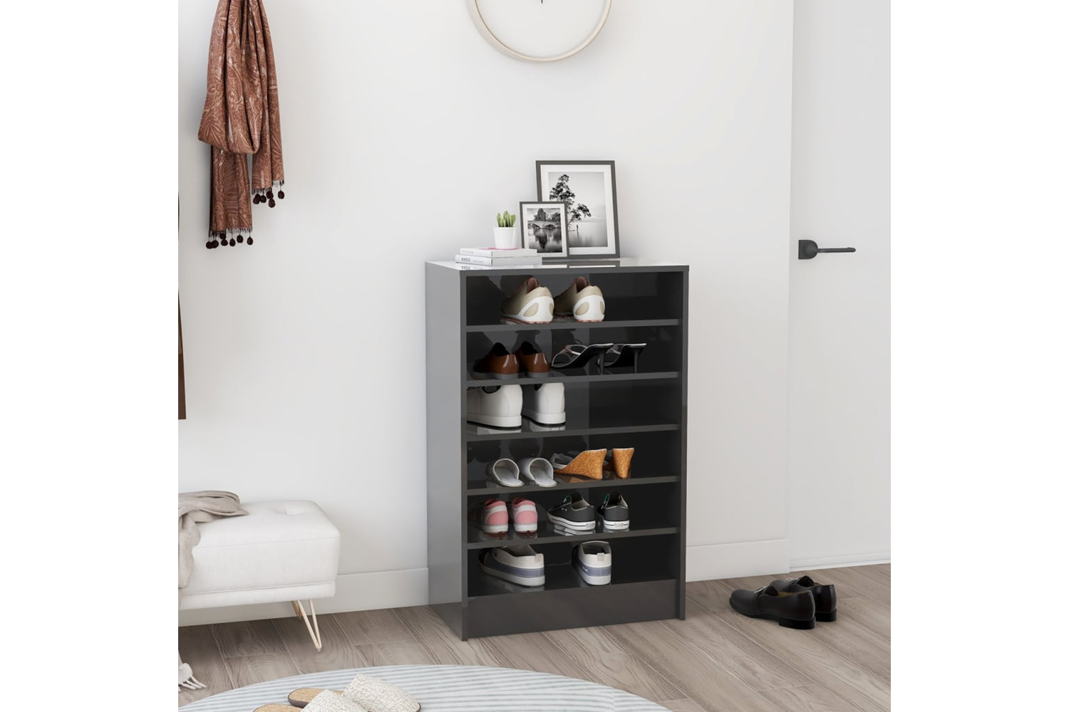 vidaXL 808953 Shoe Cabinet High Gloss Grey 60x35x92cm Engineered Wood