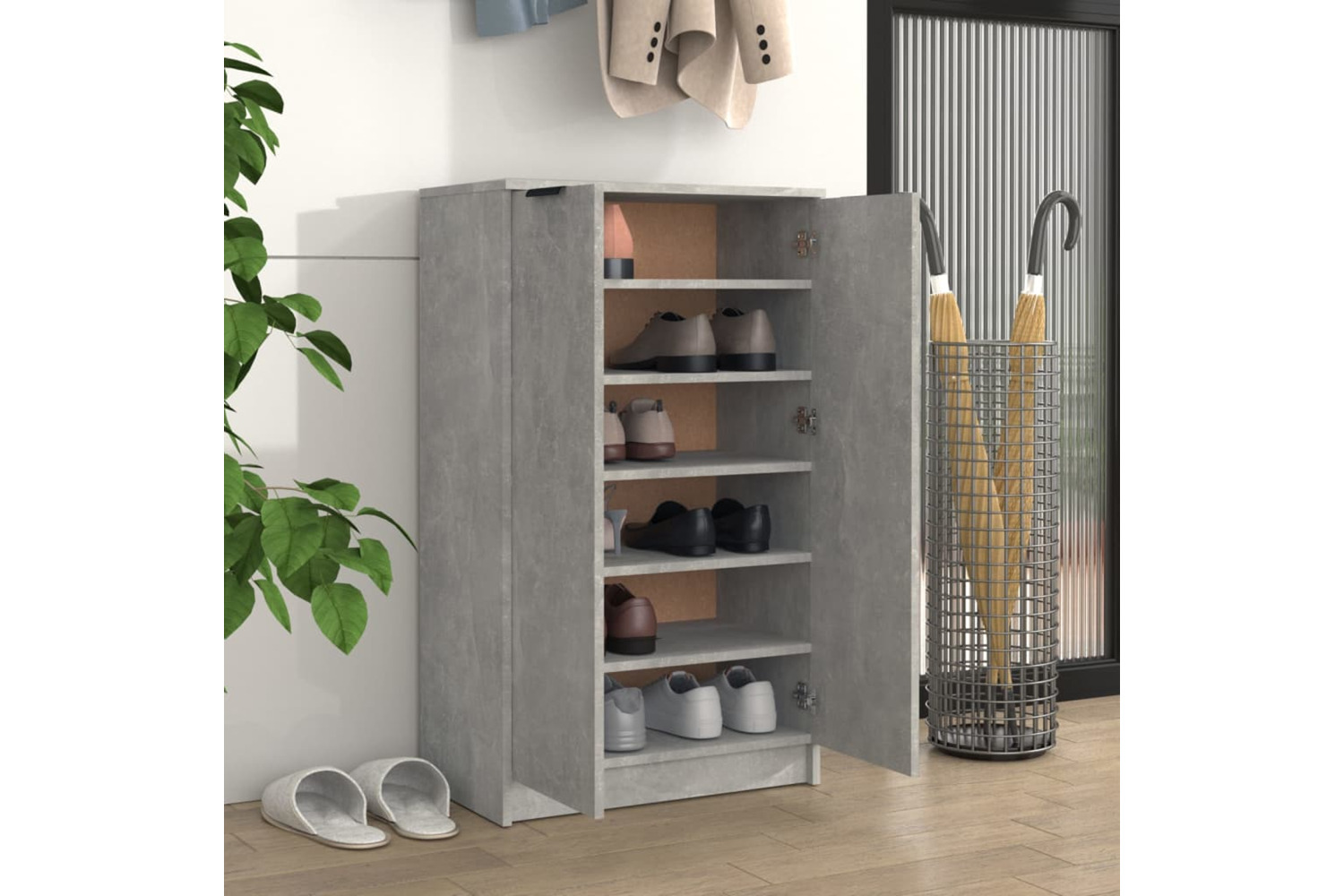 Vidaxl 811443 Shoe Cabinet Concrete Grey 59x35x100 Cm Engineered Wood