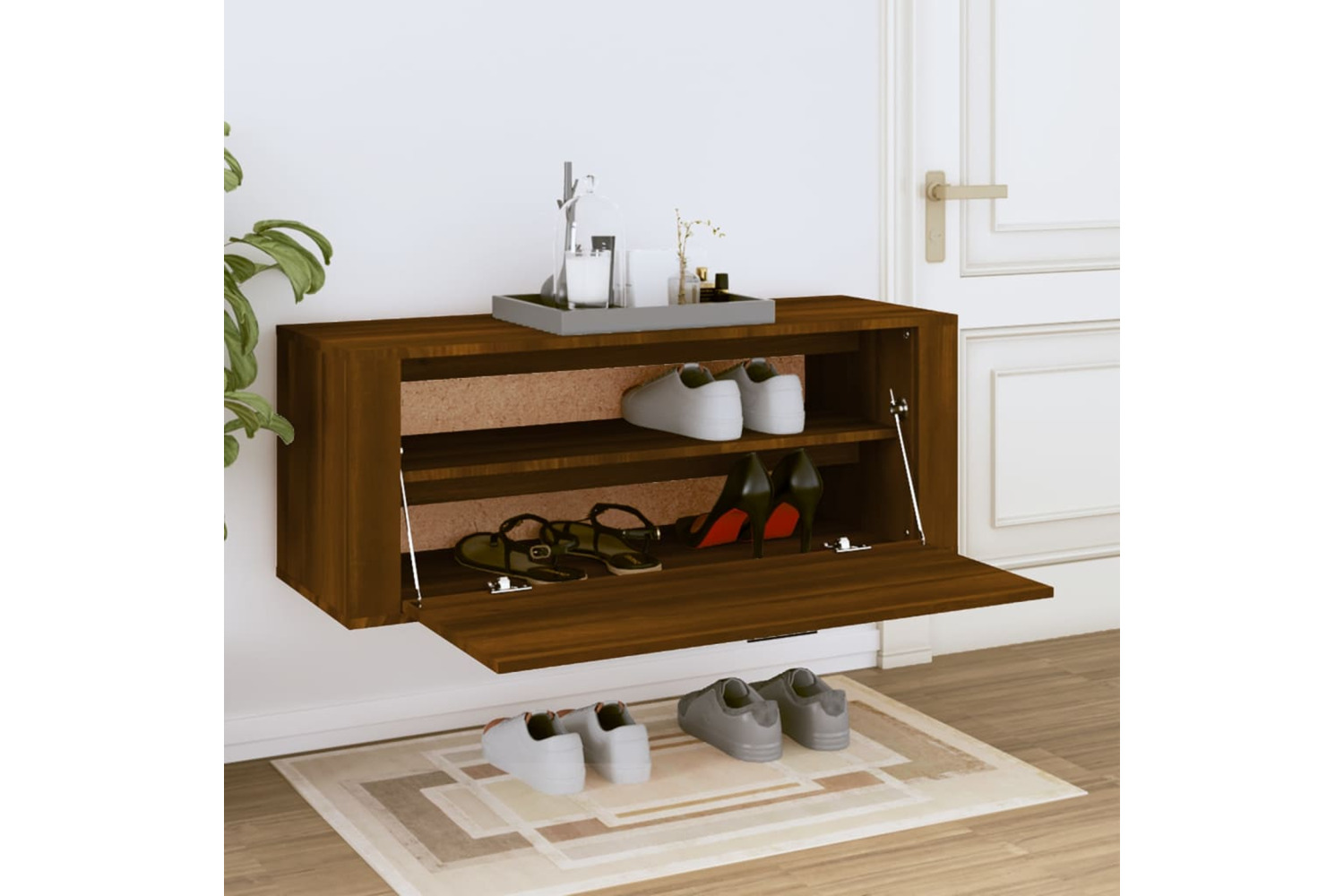 vidaXL 821027 Wall Shoe Cabinet Brown Oak 100x35x38cm Engineered Wood