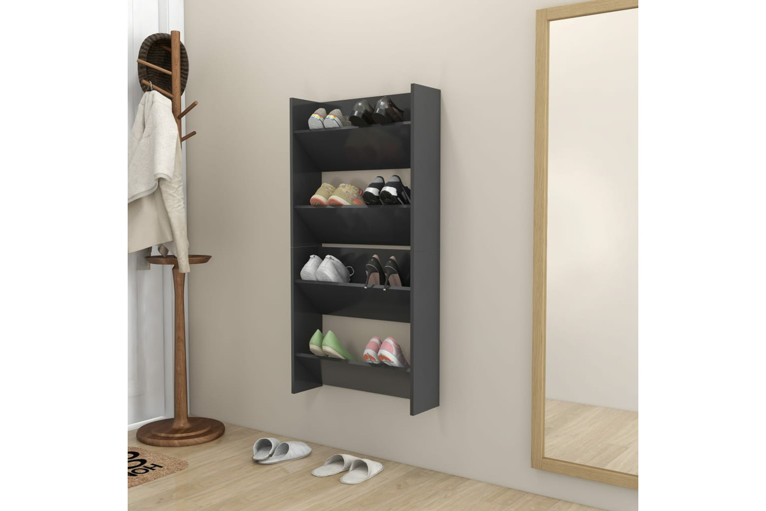 vidaXL 806721 Wall Shoe Cabinets 2 Pcs Grey 60x18x60cm Engineered Wood