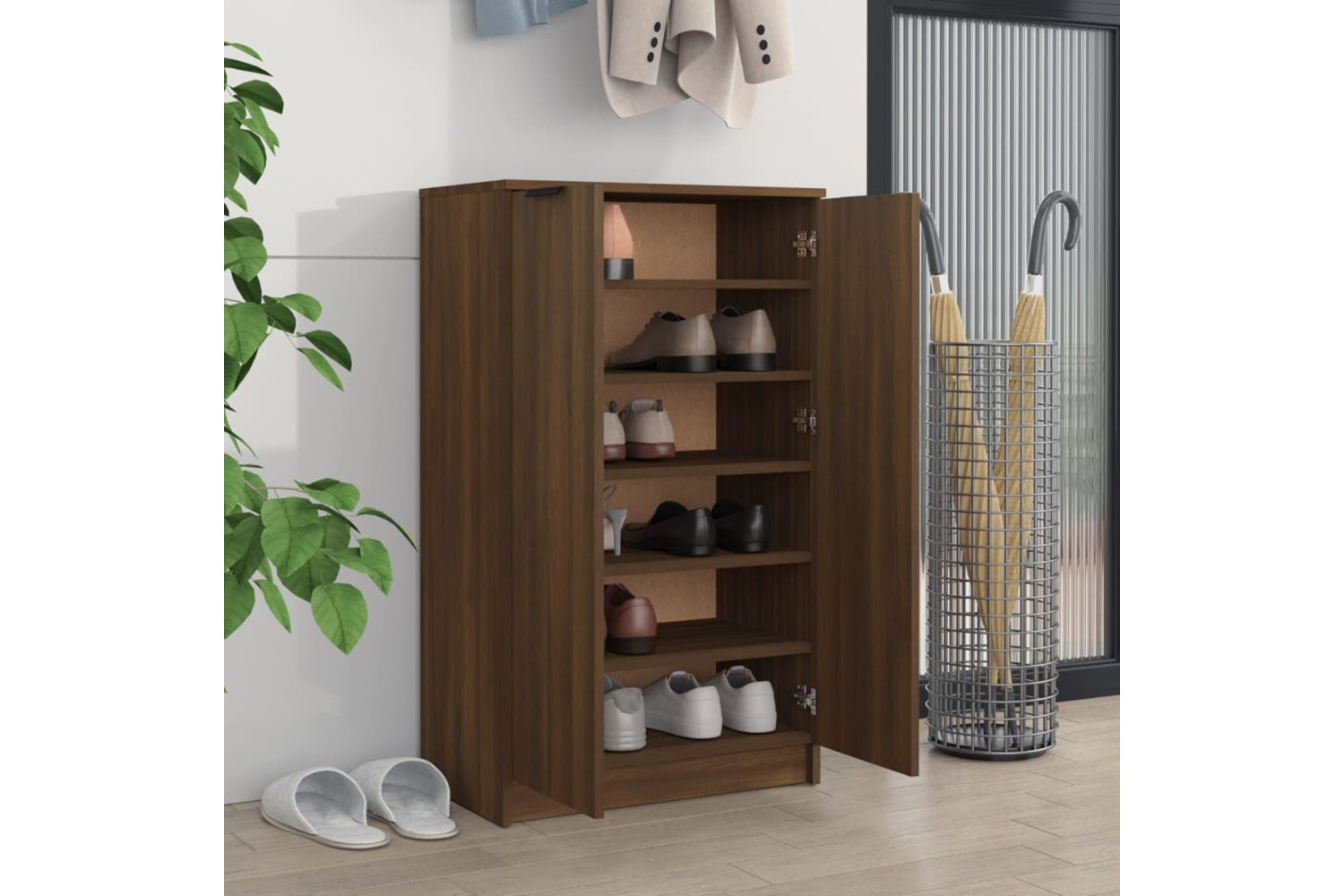 Vidaxl 817110 Shoe Cabinet Brown Oak 59x35x100 Cm Engineered Wood