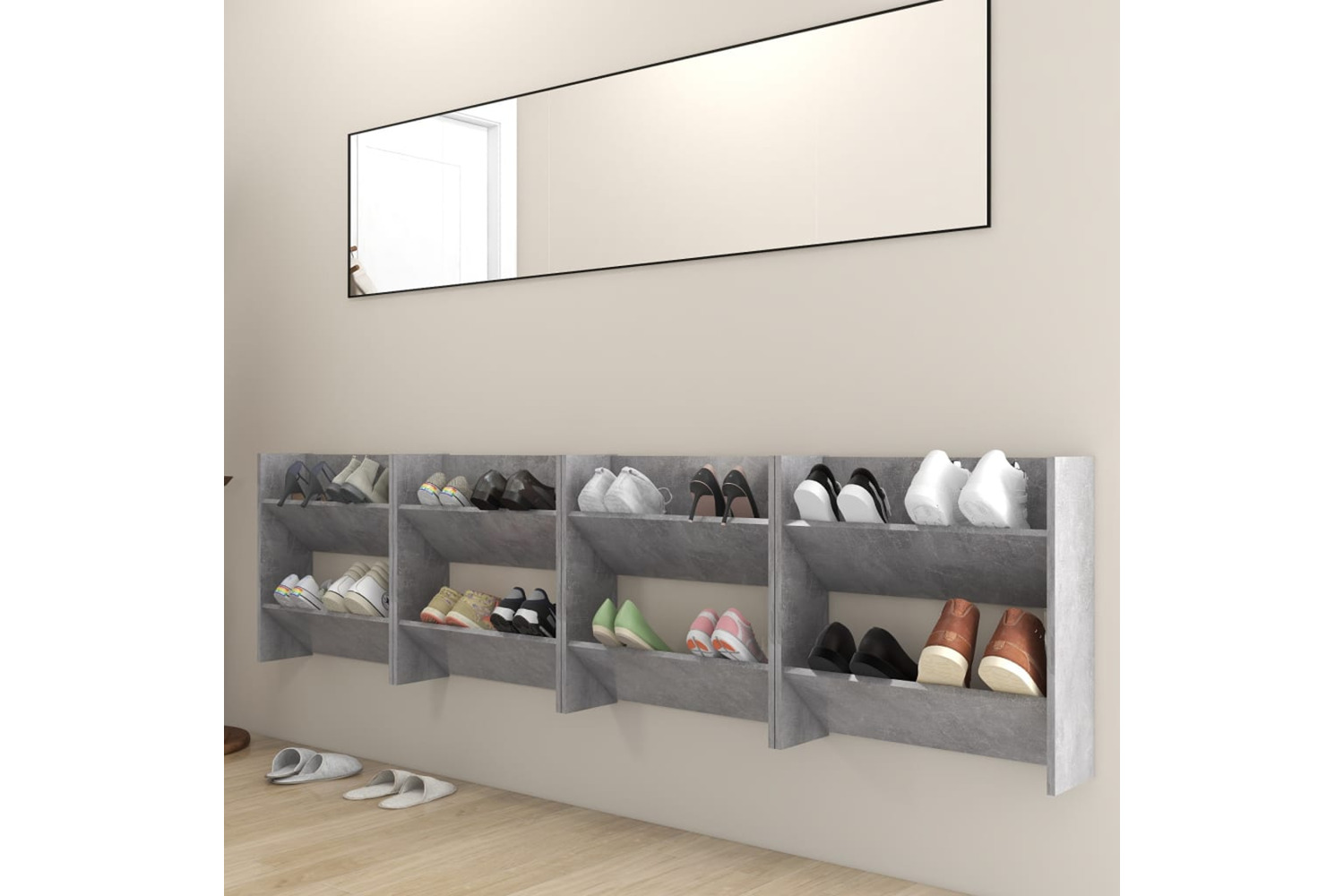 vidaXL 806728 Wall Shoe Cabinets 4 Pcs Concrete Grey 60x18x60cm Engineered Wood