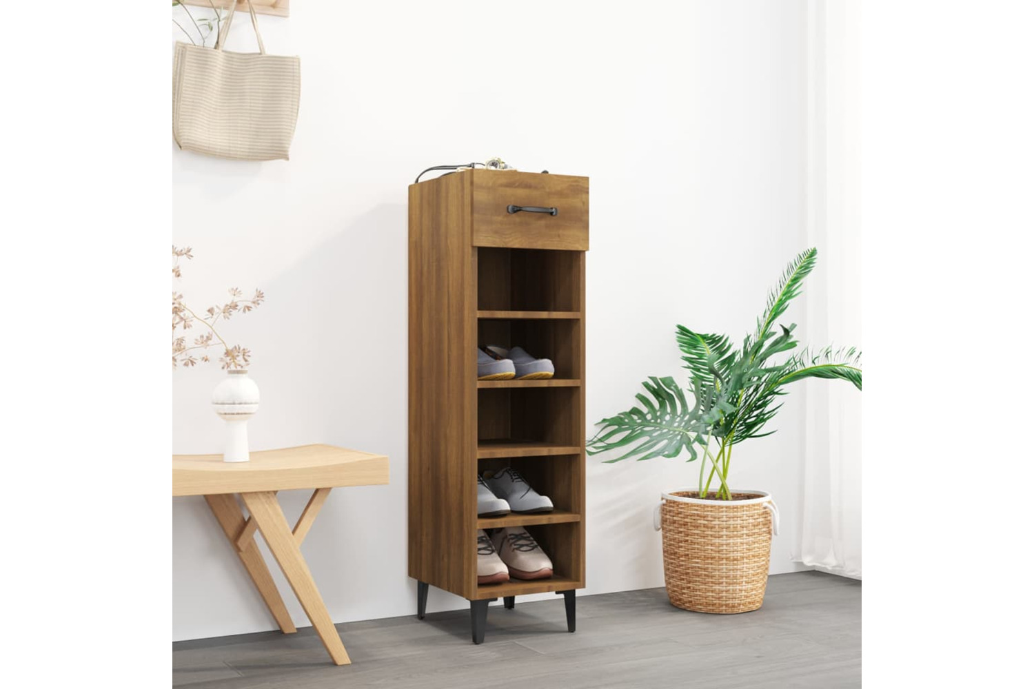 vidaXL 817566 Shoe Cabinet Brown Oak 30x35x105cm Engineered Wood