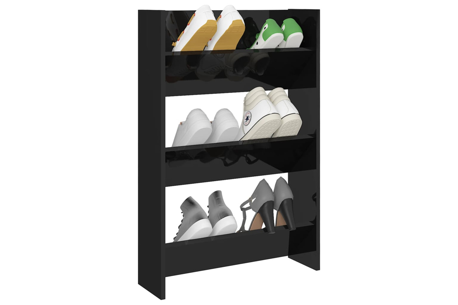 vidaXL 806773 Wall Shoe Cabinet High Gloss Black 60x18x90cm Engineered Wood