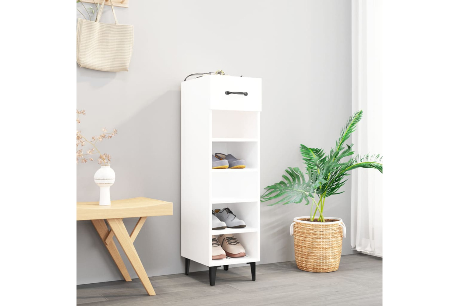 vidaXL 812813 Shoe Cabinet High Gloss White 30x35x105cm Engineered Wood