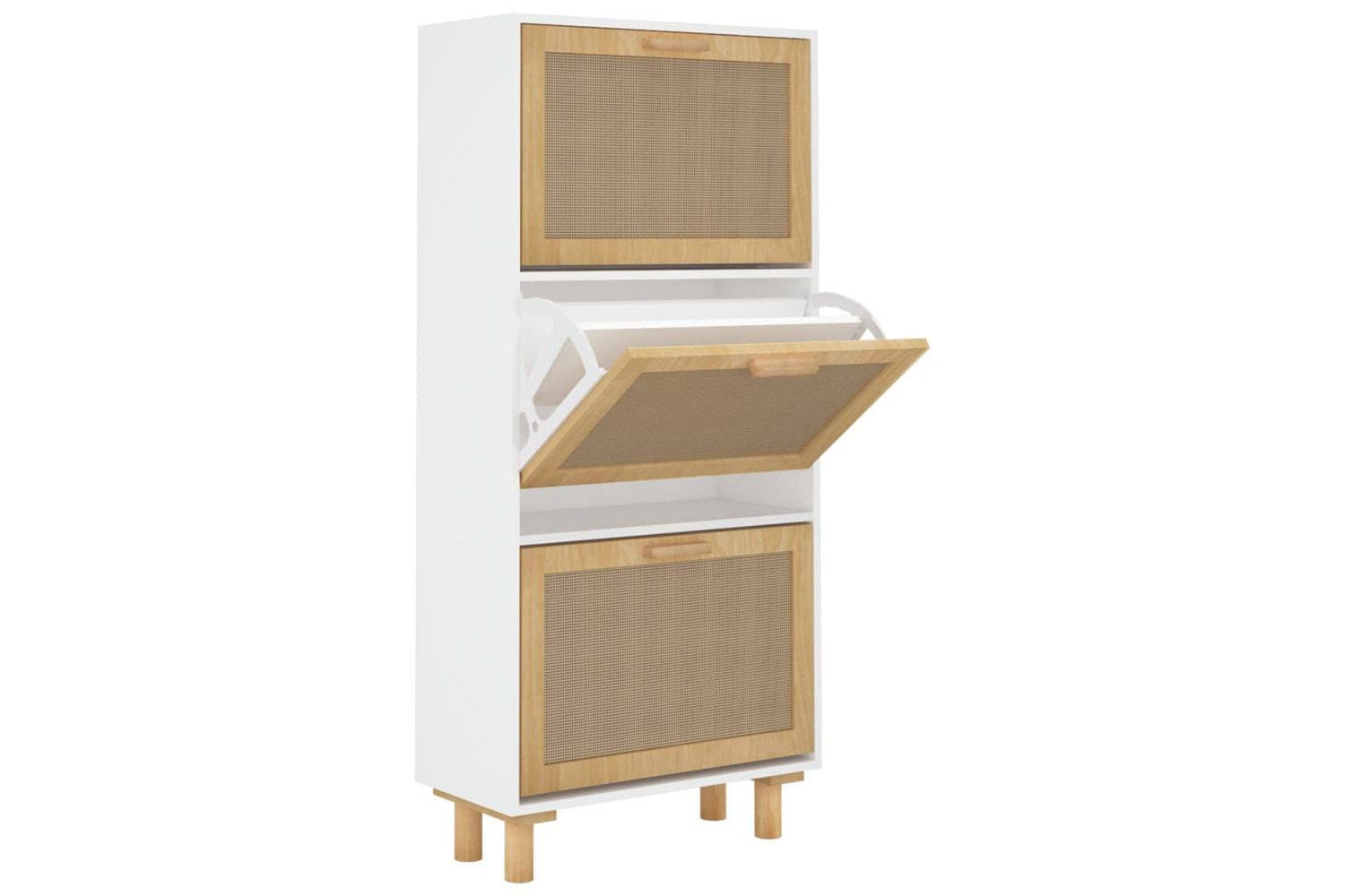 vidaXL 345648 Shoe Cabinet White 52x25x115cm Engineered Wood&natural Rattan