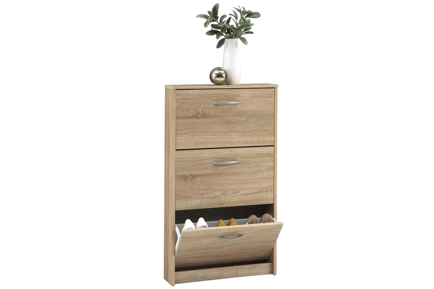 Fmd 428786 Shoe Cabinet With 3 Tilting Compartments Oak