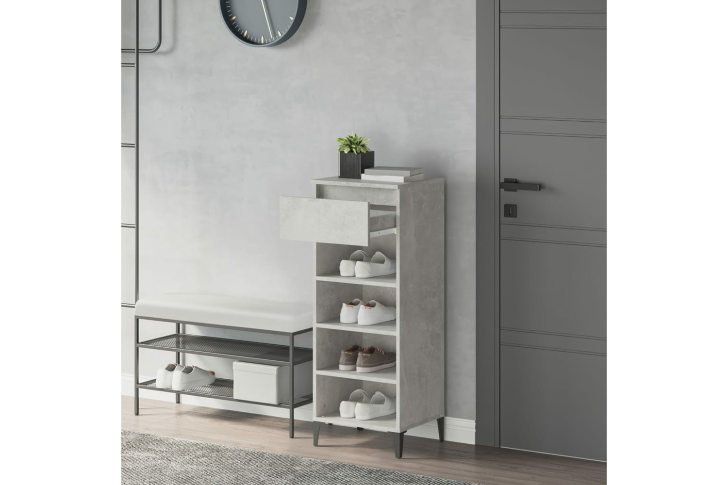 vidaXL 819784 Shoe Rack Concrete Grey 40x36x105cm Engineered Wood