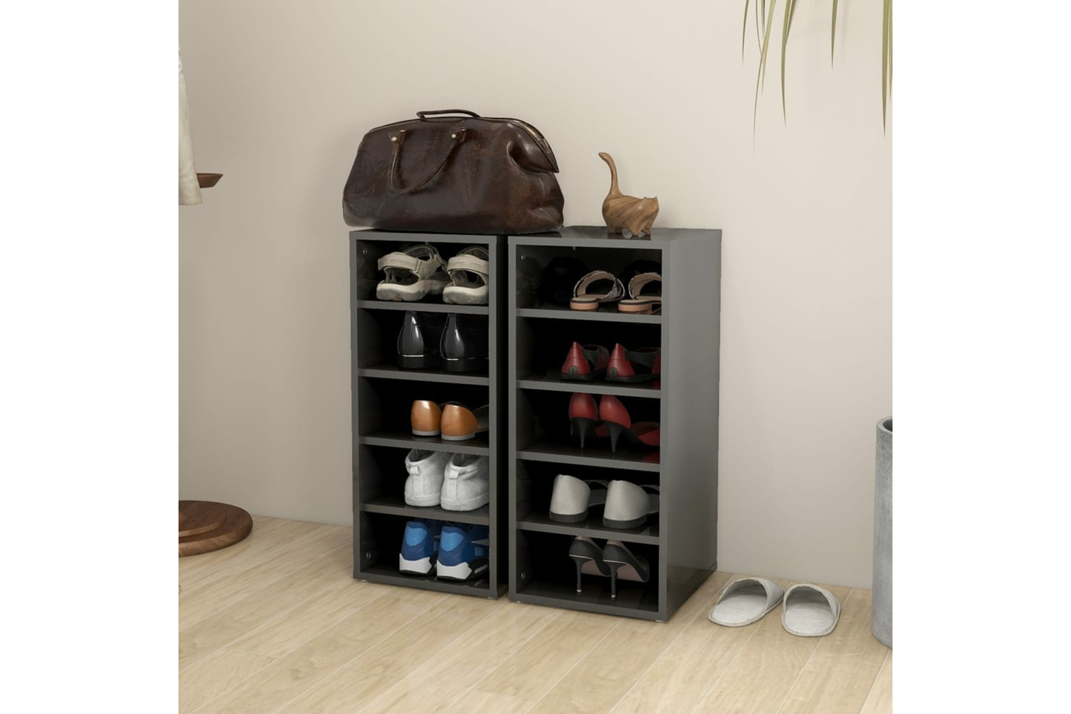 vidaXL 808998 Shoe Cabinets 2 Pcs High Gloss Grey 31.5x35x70cm Engineered Wood