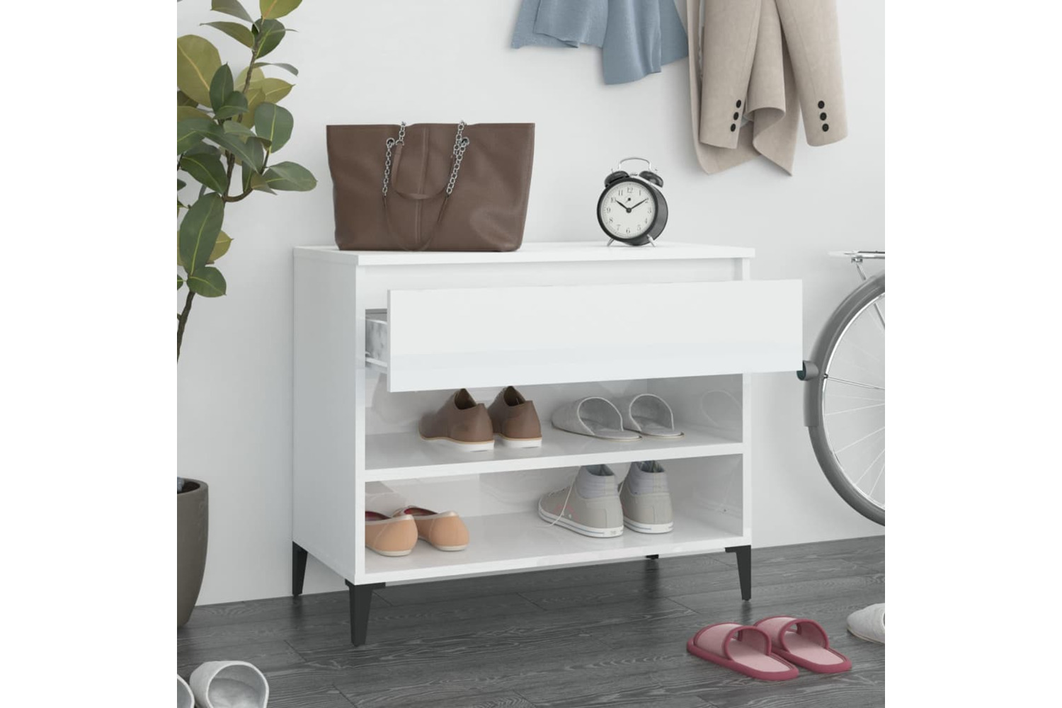 vidaXL 819766 Shoe Cabinet High Gloss White 70x36x60cm Engineered Wood