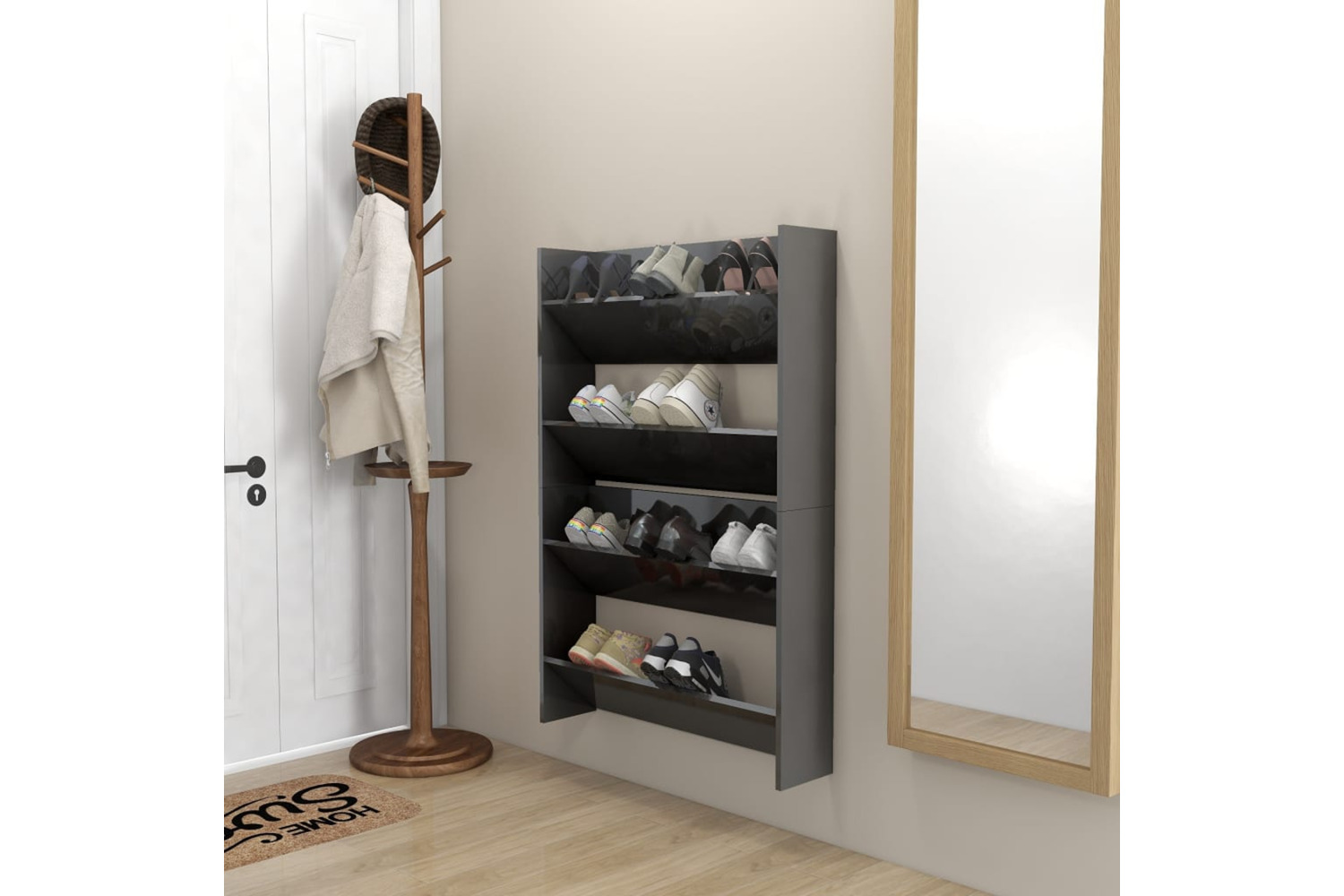 vidaXL 806758 Wall Shoe Cabinets 2 Pcs High Gloss Grey 80x18x60cm Engineered Wood
