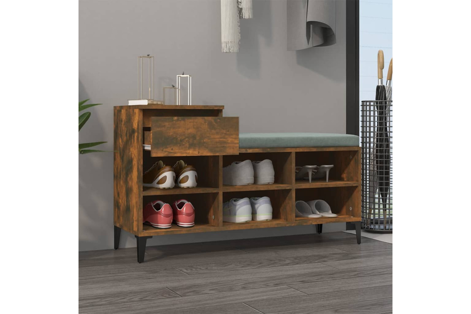 vidaXL 821217 Shoe Cabinet Smoked Oak 102x36x60cm Engineered Wood