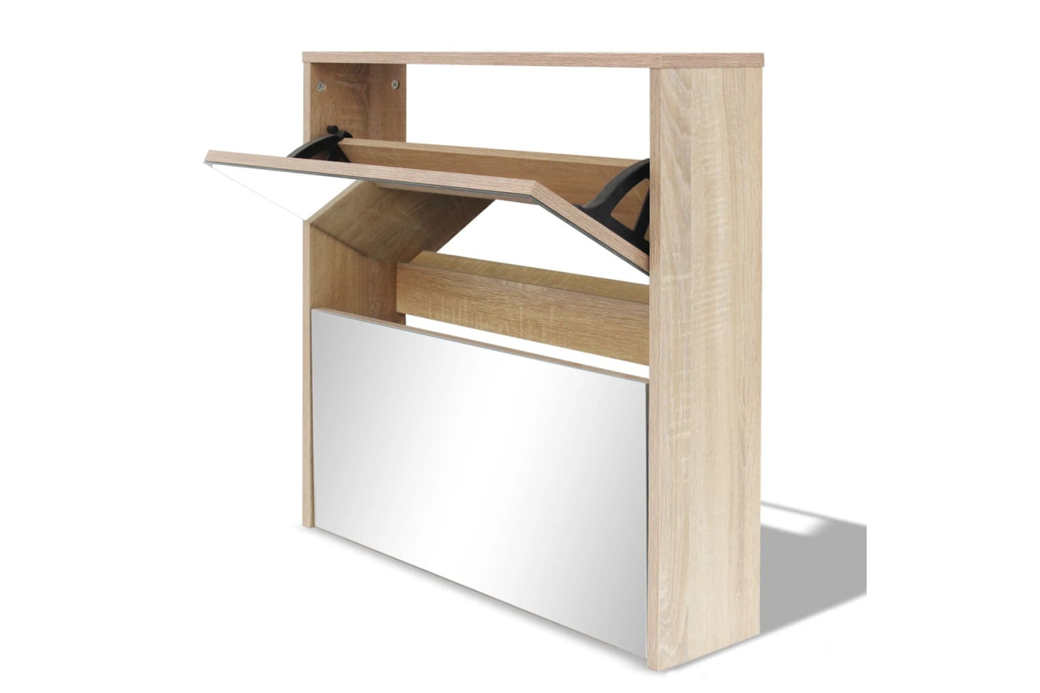 vidaXL 243045 Shoe Cabinet 2-layer Mirror Oak 63x17x67cm