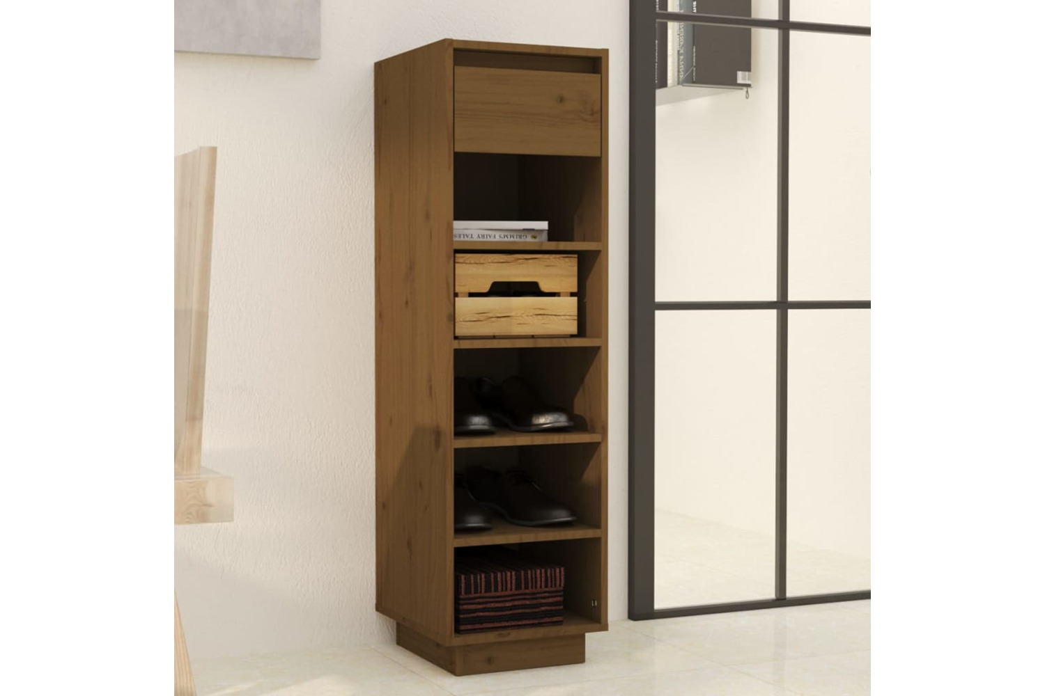 vidaXL Shoe Cabinet Honey Brown 30x34x105cm Solid Wood Pine