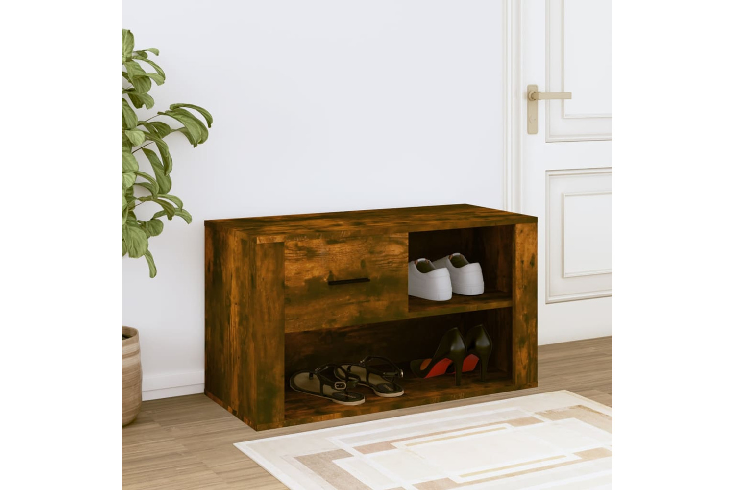 vidaXL 816757 Shoe Cabinet Smoked Oak 80x35x45cm Engineered Wood