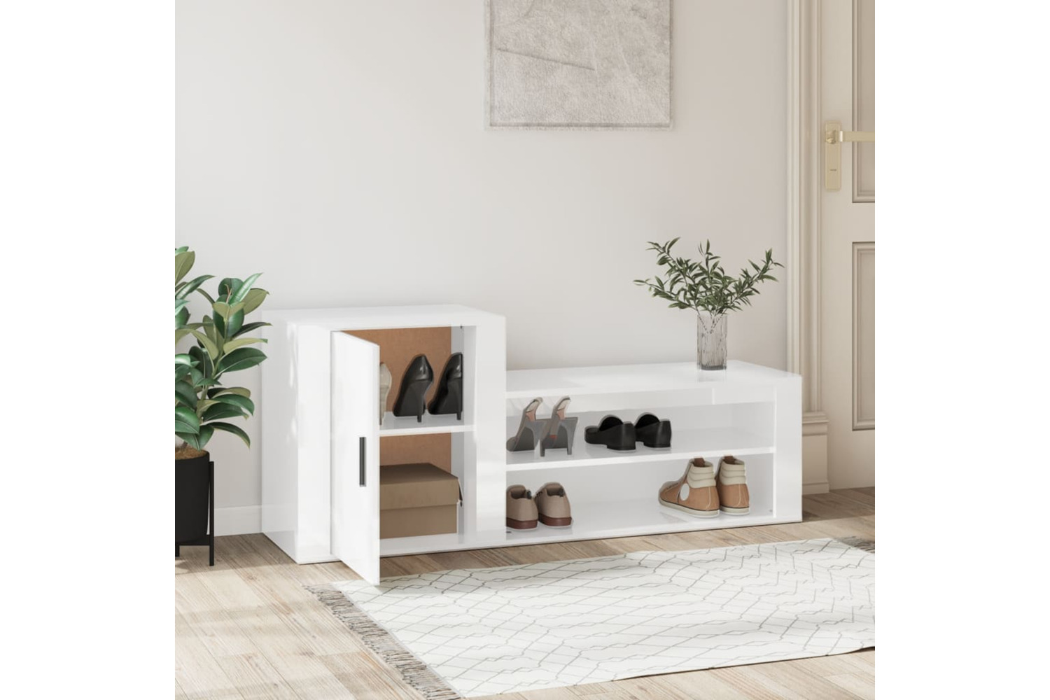 vidaXL 816746 Shoe Cabinet High Gloss White 130x35x54cm Engineered Wood