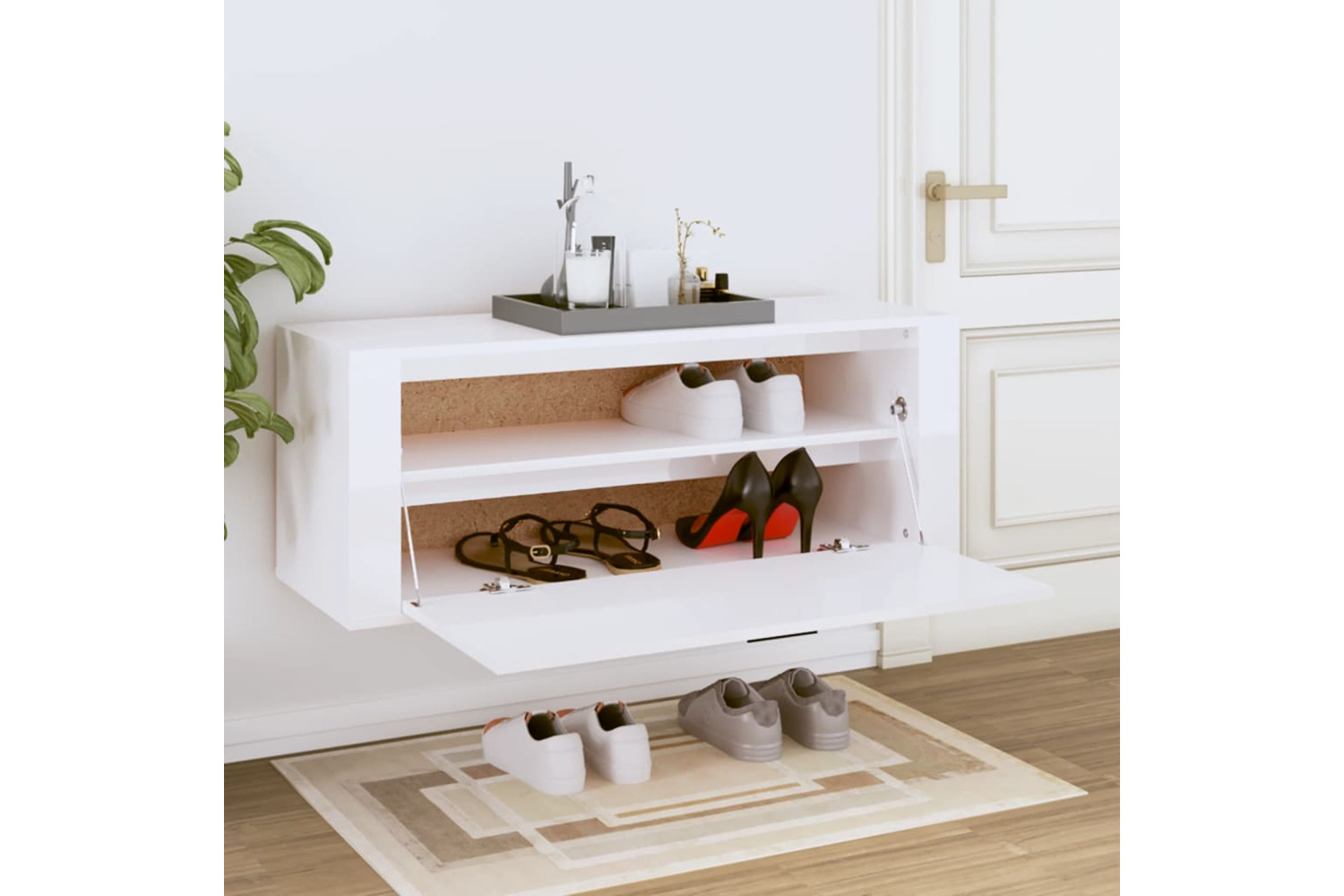 vidaXL 821022 Wall Shoe Cabinet High Gloss White 100x35x38cm Engineered Wood