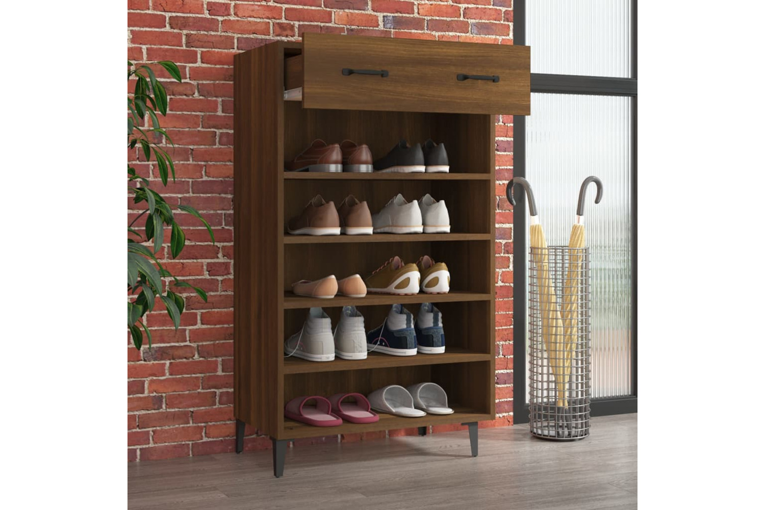 vidaXL 817560 Shoe Cabinet Brown Oak 60x35x105cm Engineered Wood