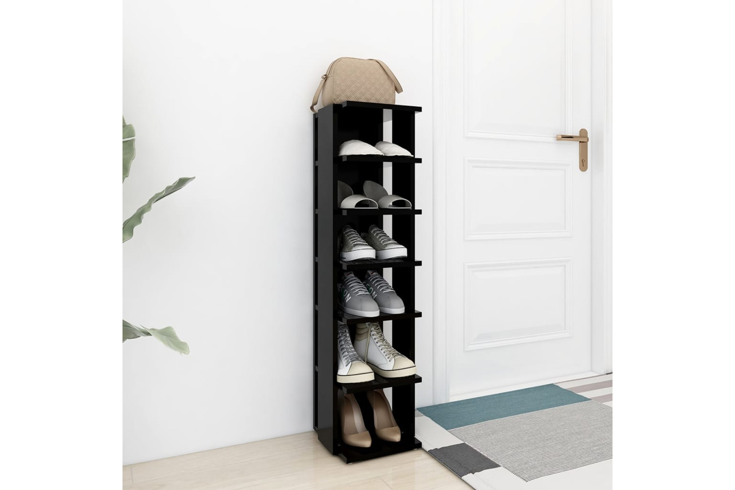vidaXL 808487 Shoe Cabinet Black 27.5x27x102cm Engineered Wood
