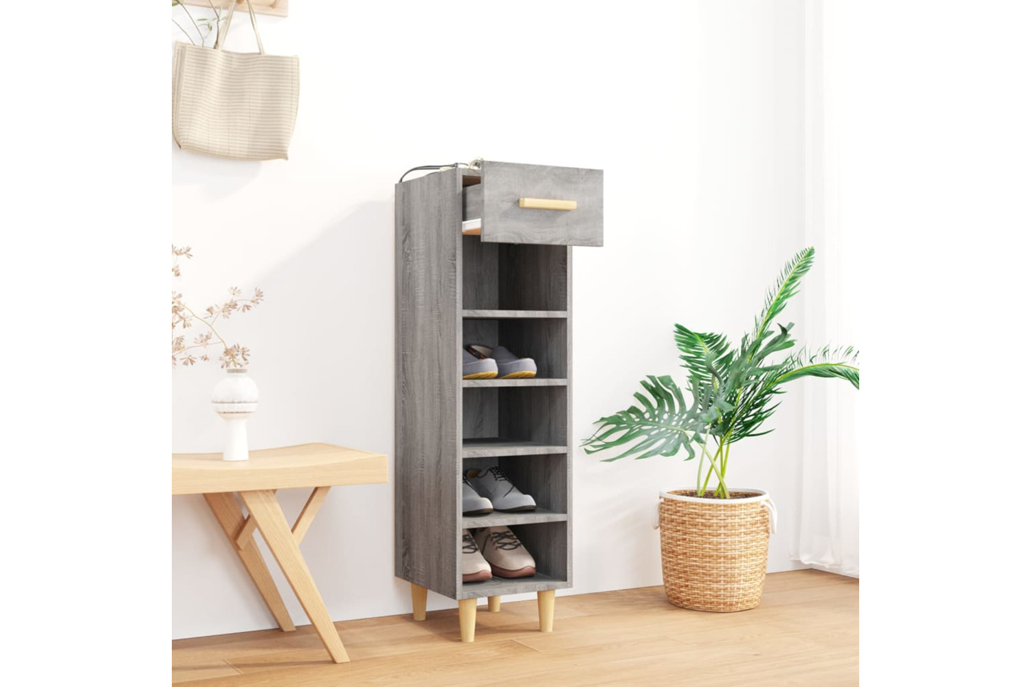 vidaXL 817562 Shoe Cabinet Grey Sonoma 30x35x105cm Engineered Wood