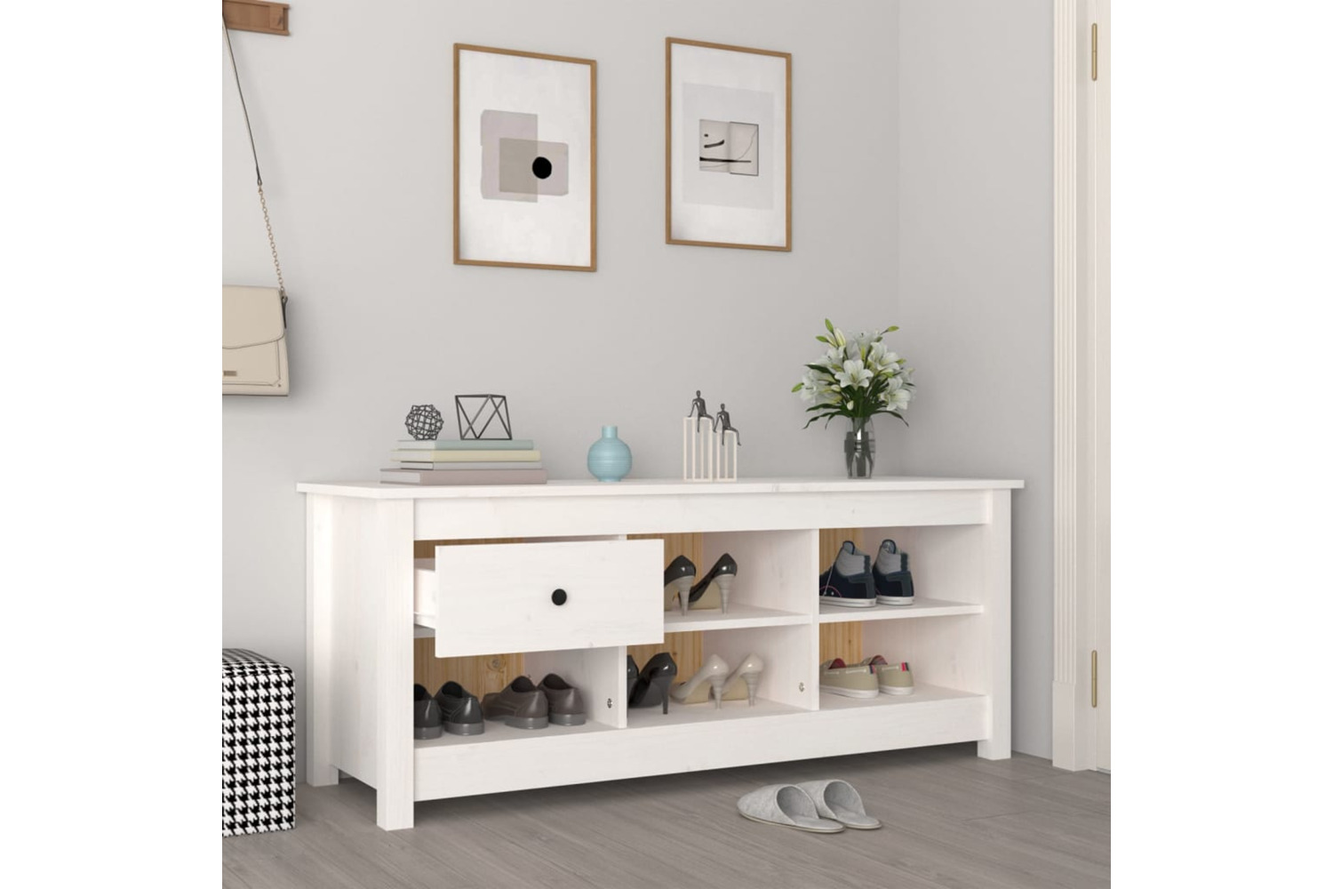 vidaXL 814595 Shoe Cabinet White 110x38x45.5cm Solid Wood Pine