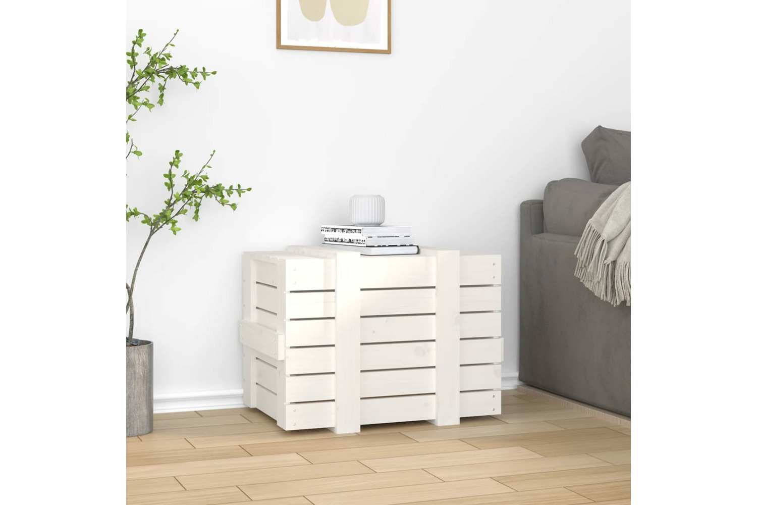 vidaXL 824994 Storage Box White 58x40.5x42cm Solid Wood Pine