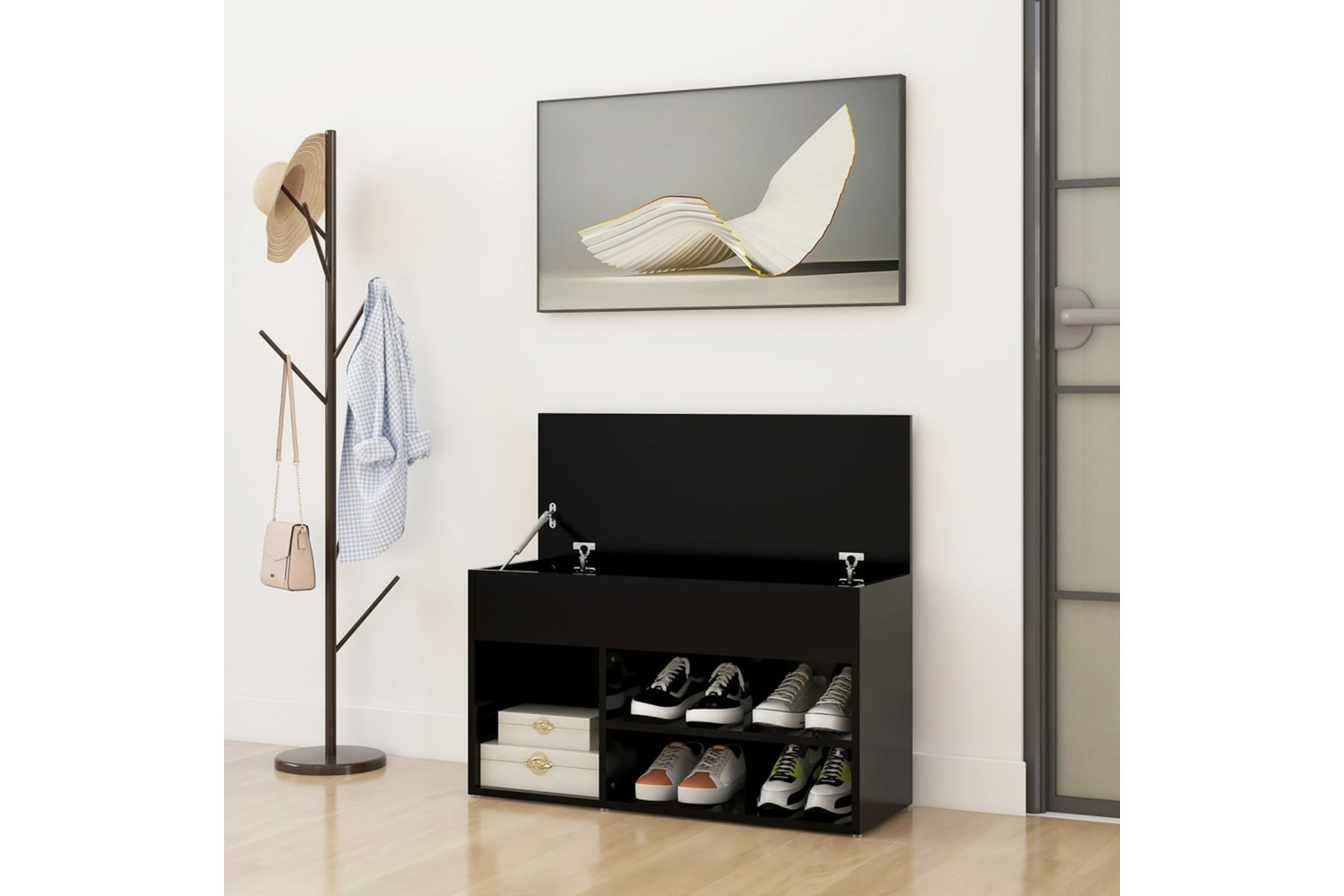 vidaXL 808748 Shoe Bench Black 80x30x45cm Engineered Wood