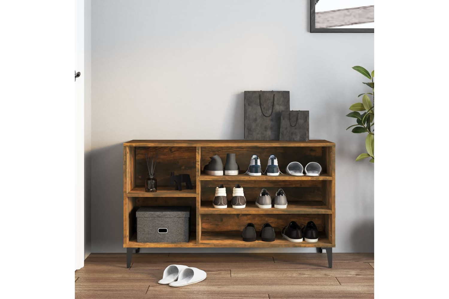 vidaXL 819753 Shoe Cabinet Smoked Oak 102x36x60cm Engineered Wood