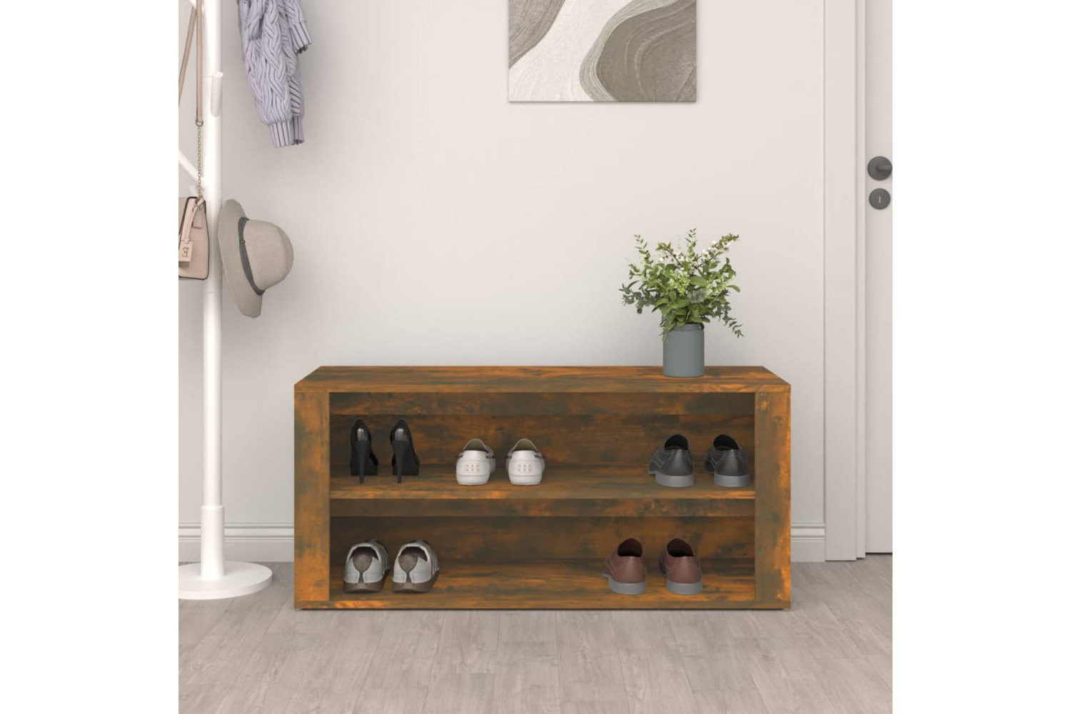 vidaXL 816909 Shoe Rack Smoked Oak 100x35x45cm Engineered Wood
