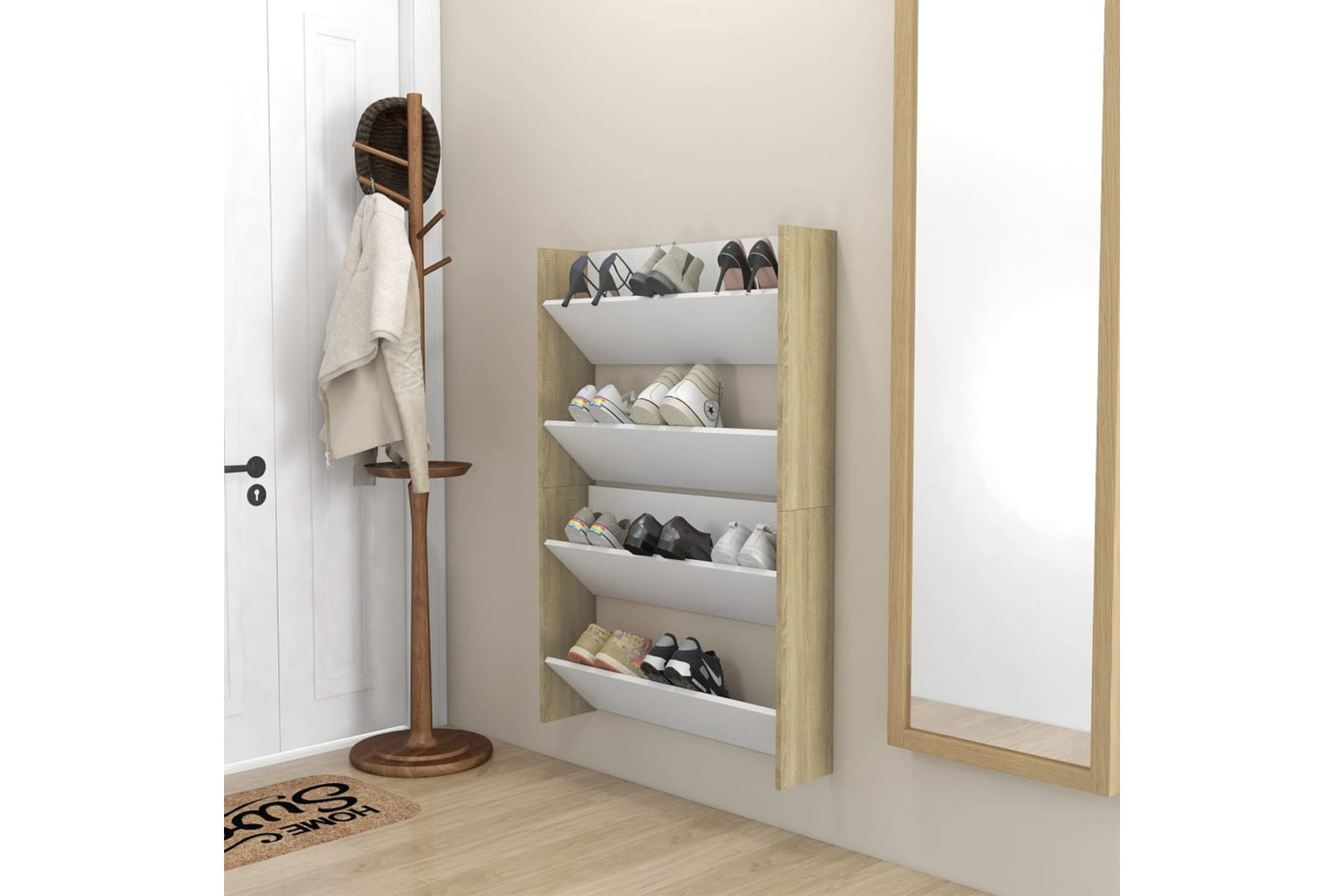 vidaXL 806752 Wall Shoe Cabinets 2 Pcs White&sonoma Oak 80x18x60cm Engineered Wood