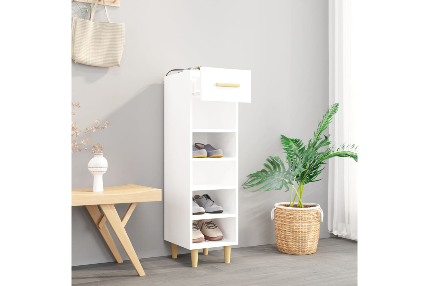 vidaXL 812804 Shoe Cabinet High Gloss White 30x35x105cm Engineered Wood