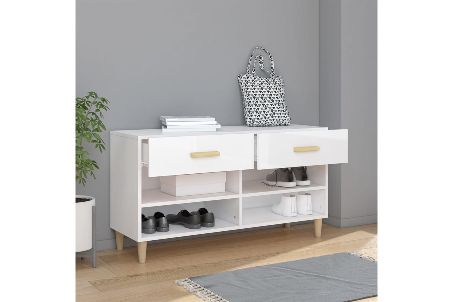 vidaXL 812822 Shoe Cabinet High Gloss White 102x35x55cm Engineered Wood