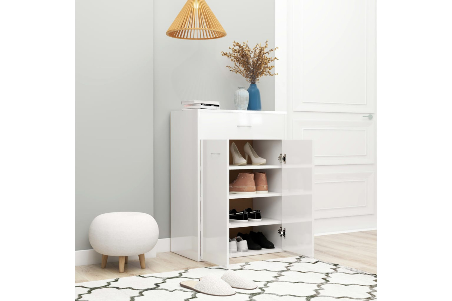 vidaXL 801077 Shoe Cabinet High Gloss White 60x35x84cm Engineered Wood