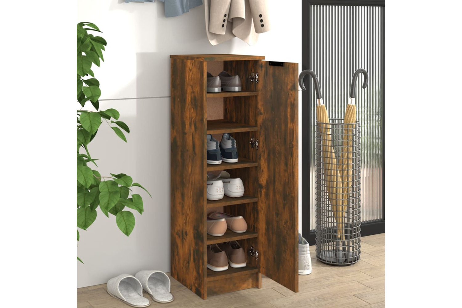 Vidaxl Shoe Cabinet Smoked Oak 30x35x100 Cm Engineered Wood