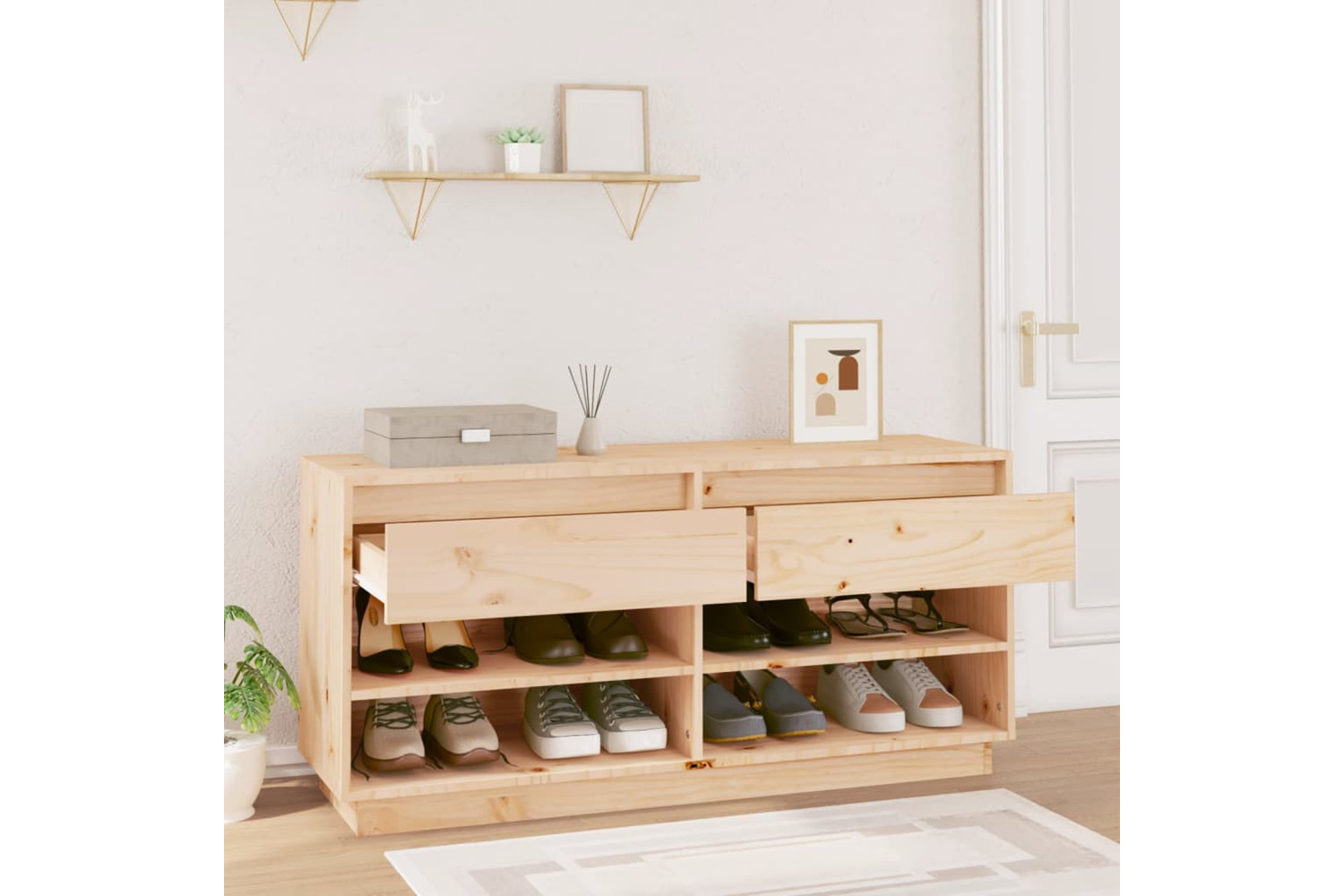 vidaXL 814444 Shoe Cabinet 110x34x52cm Solid Wood Pine