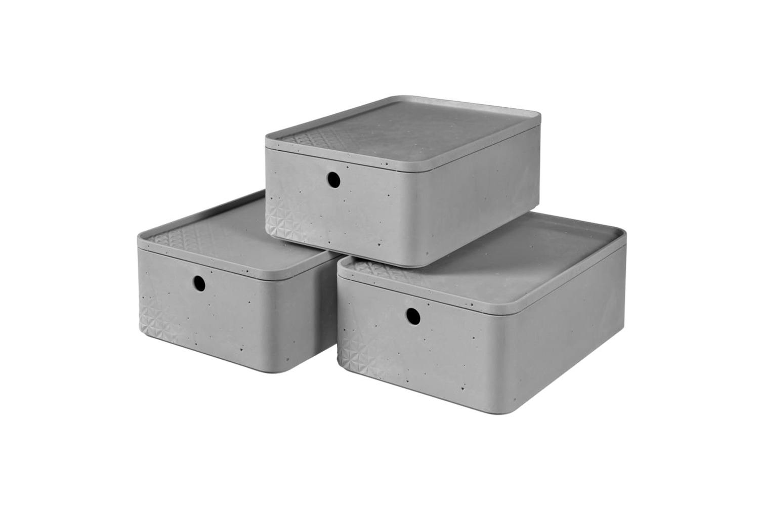 Curver 427244 Beton Storage Box Set 3 Pcs With Lid Size M Light Grey