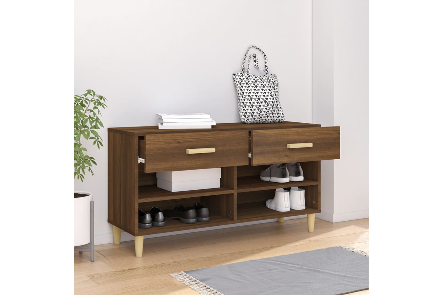 vidaXL 817569 Shoe Cabinet Brown Oak 102x35x55cm Engineered Wood