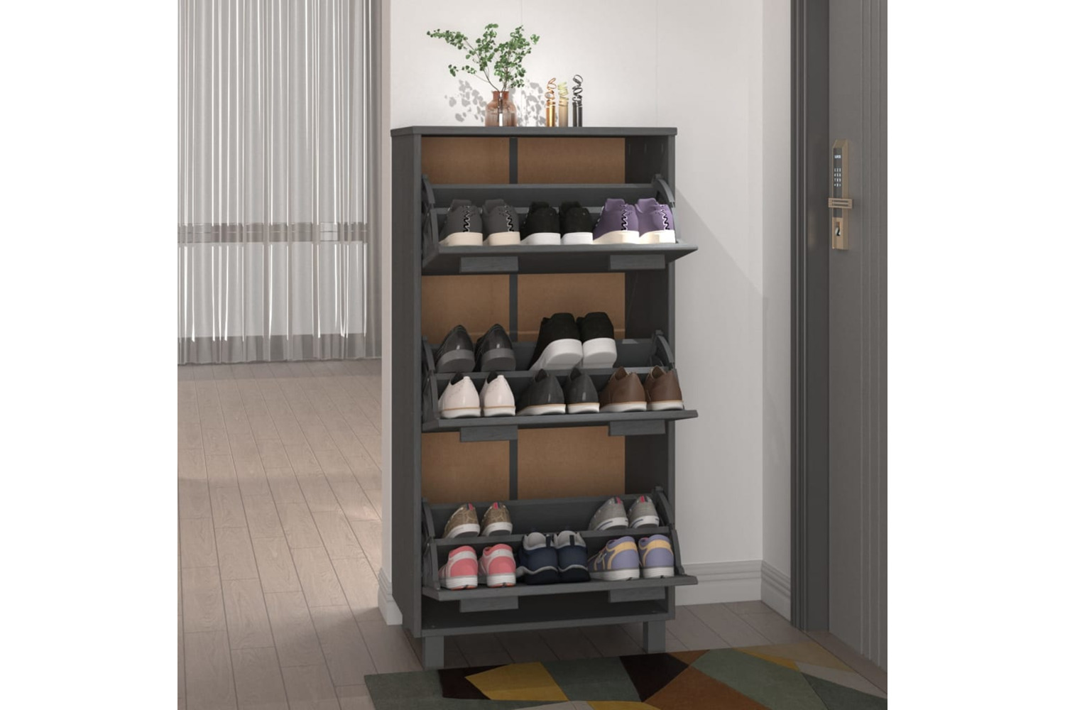 vidaXL Shoe Cabinet Hamar Dark Grey 59.5x35x117cm Solid Wood Pine