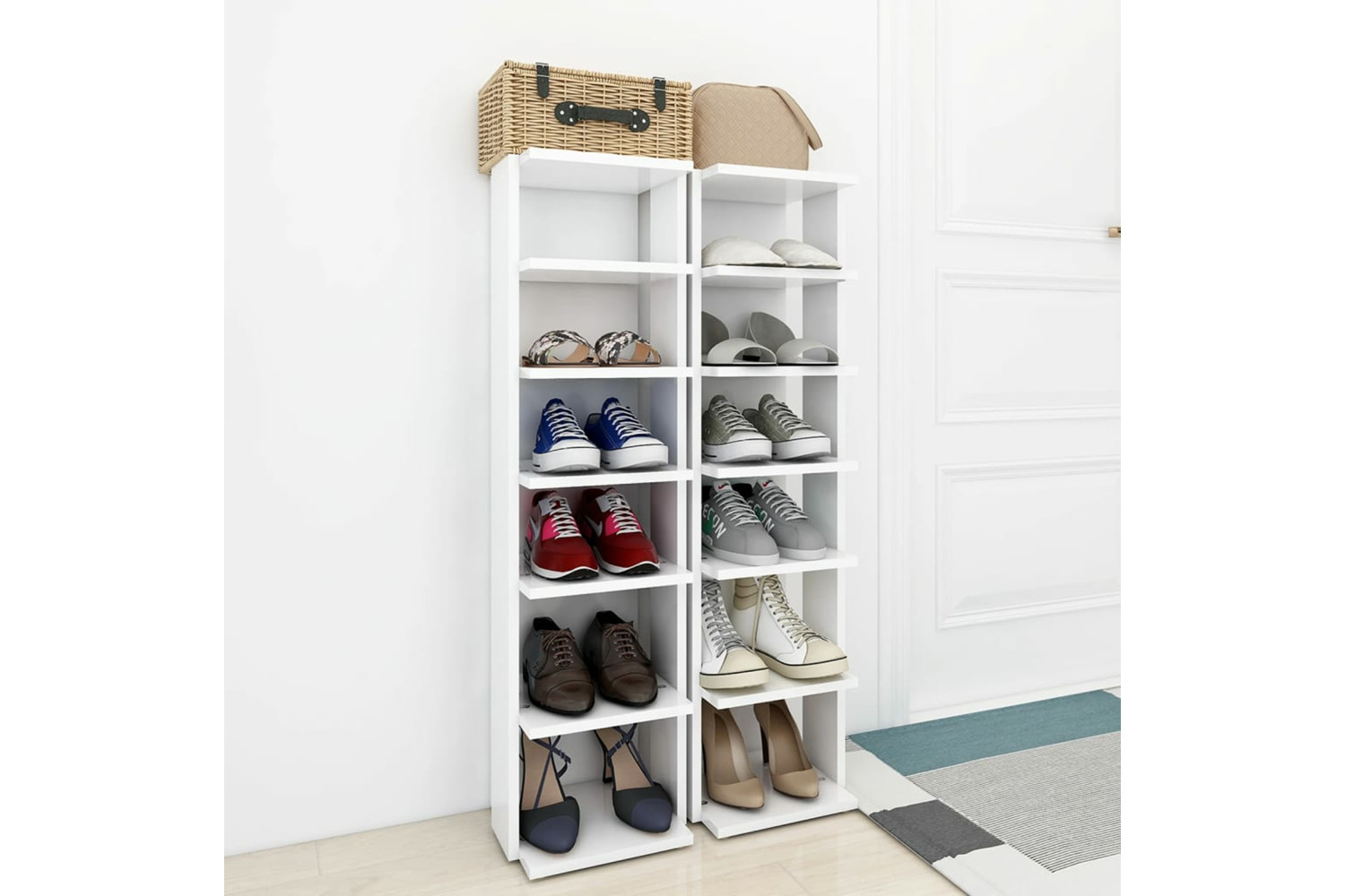 vidaXL 808486 Shoe Cabinets 2 Pcs White 27.5x27x102cm Engineered Wood