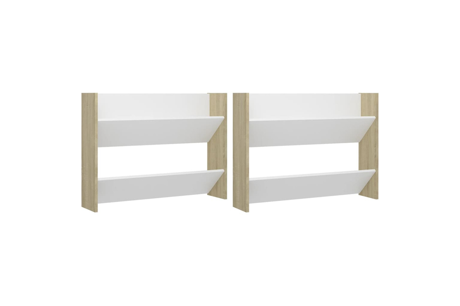 vidaXL 806752 Wall Shoe Cabinets 2 Pcs White&sonoma Oak 80x18x60cm Engineered Wood