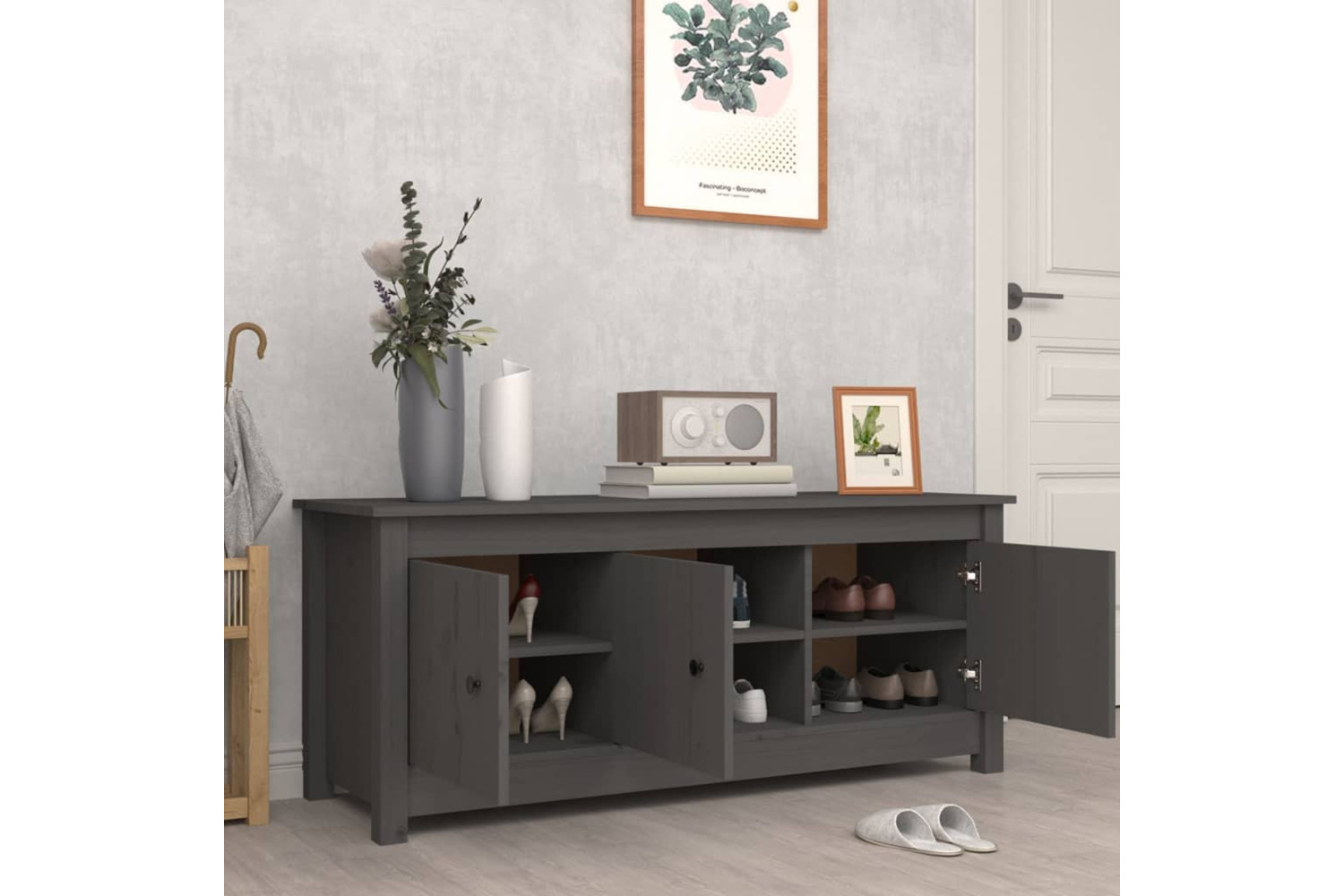 vidaXL 814601 Shoe Cabinet Grey 110x38x45.5cm Solid Wood Pine