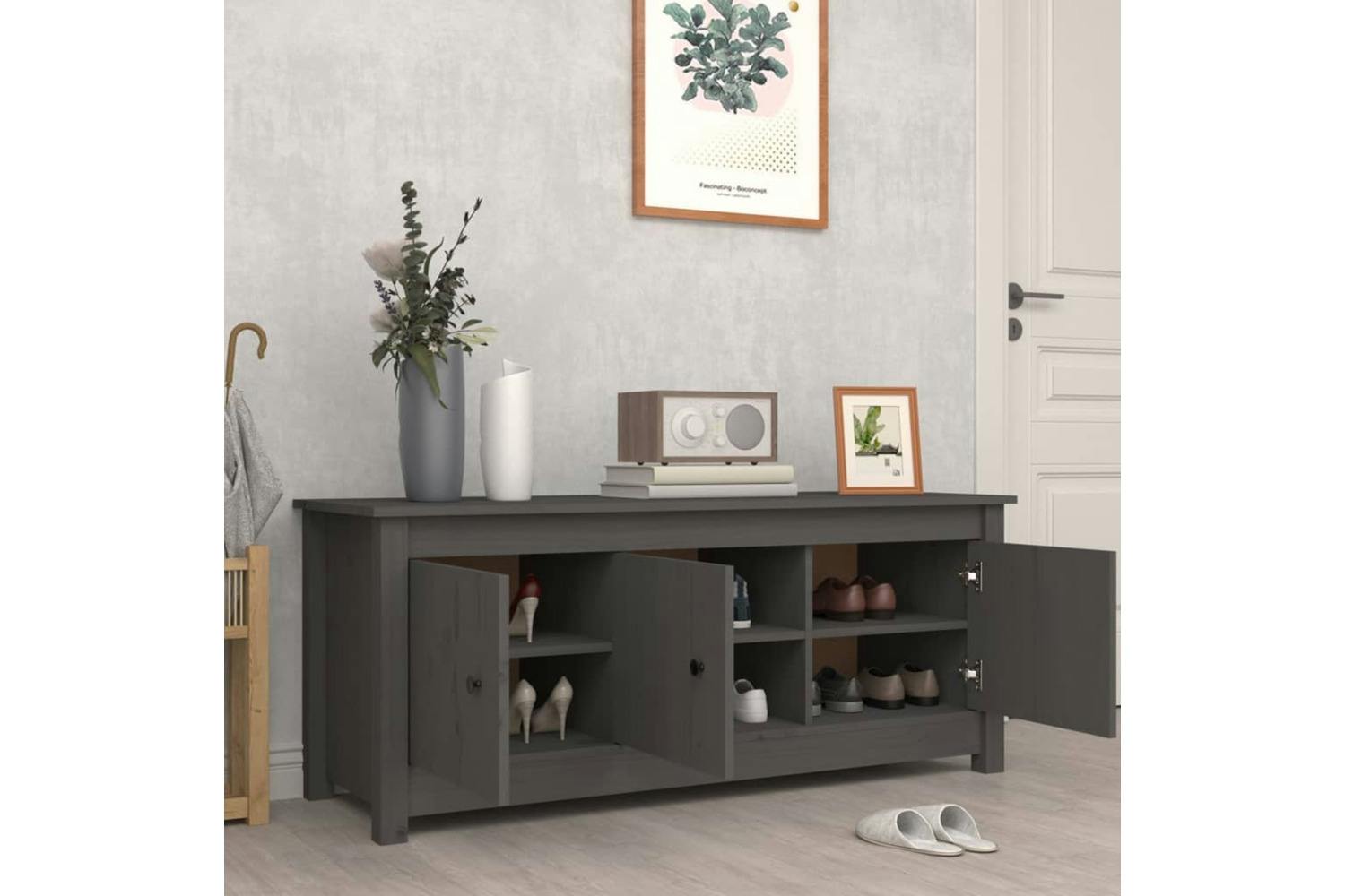 Vidaxl 814601 Shoe Cabinet Grey 110x38x45.5 Cm Solid Wood Pine