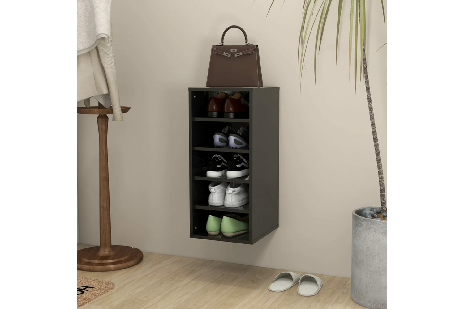 vidaXL 808995 Shoe Cabinet High Gloss Black 31.5x35x70cm Engineered Wood