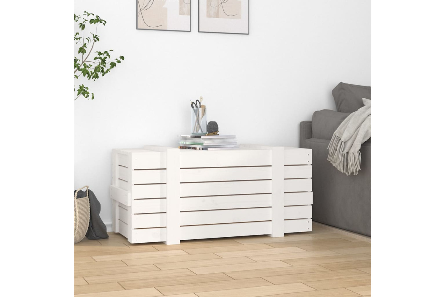 vidaXL 824999 Storage Box White 91x40.5x42cm Solid Wood Pine
