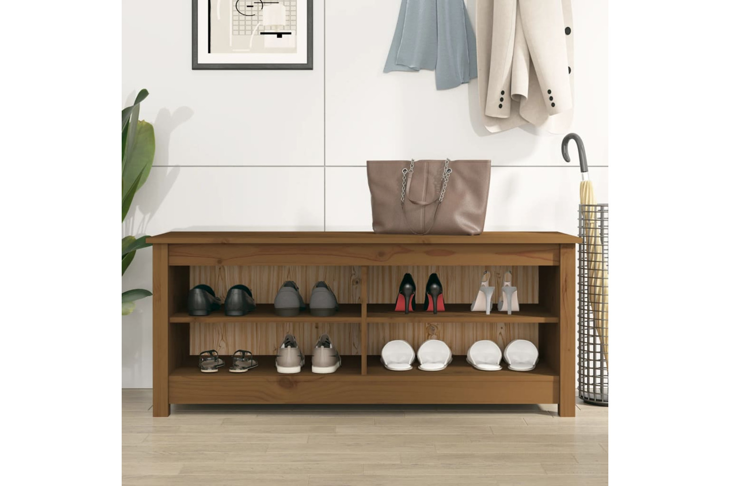 vidaXL 813777 Shoe Bench Honey Brown 110x38x45.5cm Solid Wood Pine