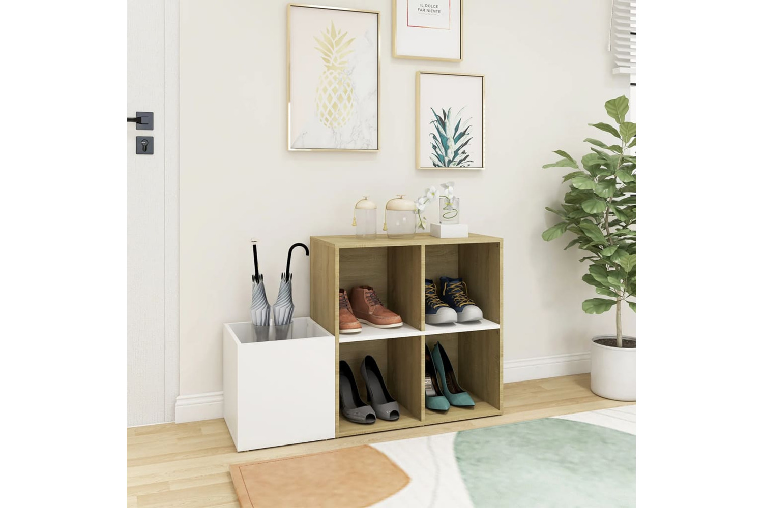 vidaXL 808256 Hall Shoe Cabinet White And Sonoma Oak 105x35.5x70cm Engineered Wood